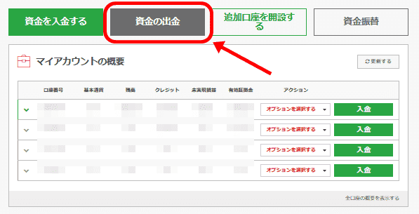 XM口座から楽天デビットカードへ出金ステップ2